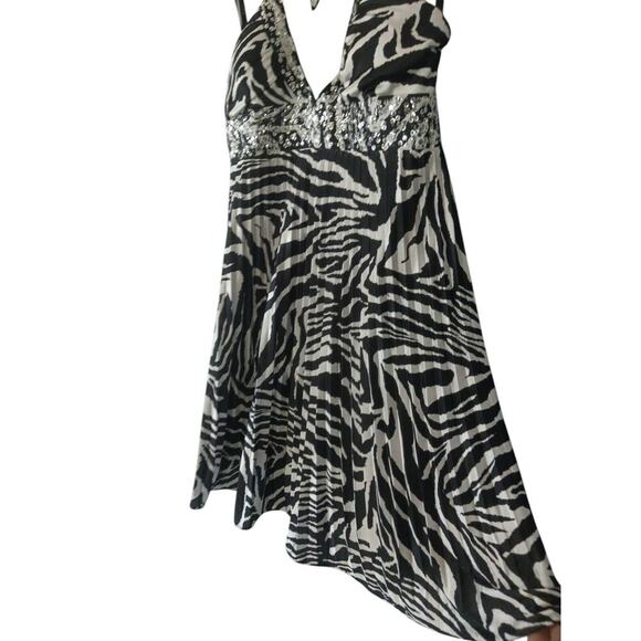 Morgan & Co Dress Zebra Embellished Prom Party Jeweled Medium halter Sequin L - Picture 10 of 10